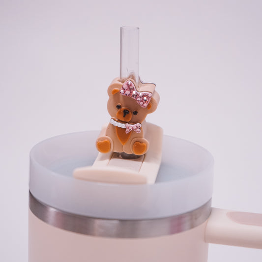 Pearl Teddy Bear Straw Charm